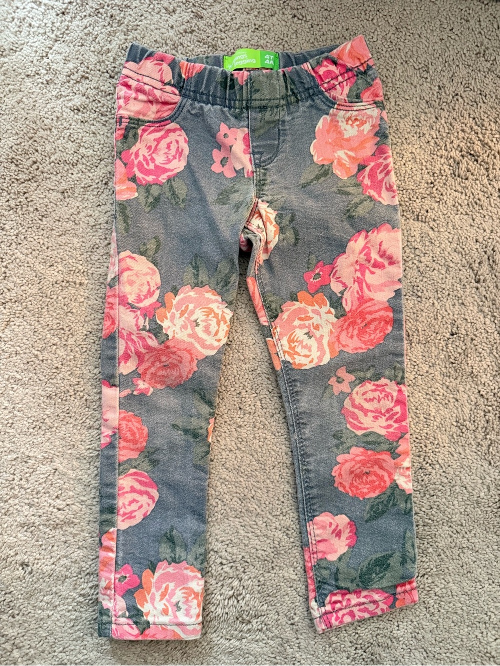 Old Navy Pink Floral Leggings on Gray Toddler 4T
